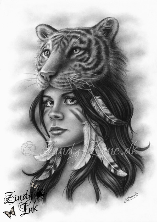 Tiger and the girl drawing by Zindyink - Zindy Ink, Tattoo artist,  Illustrator
